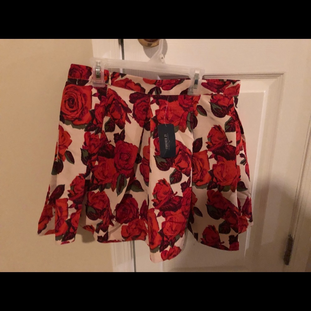 A floral skater skirt with red roses.